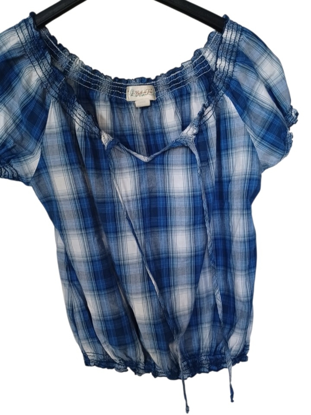 Belle du Jour Blue Plaid Tartan Boho Peasant Blouse
